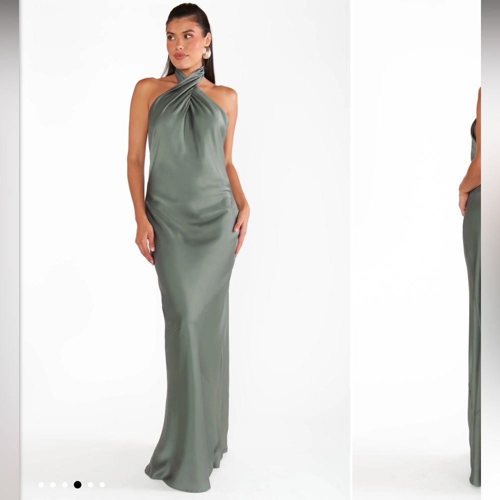 Show Me Your MuMu - Jasmine Halter Maxi Dress- Deep Sage Luxe Satin